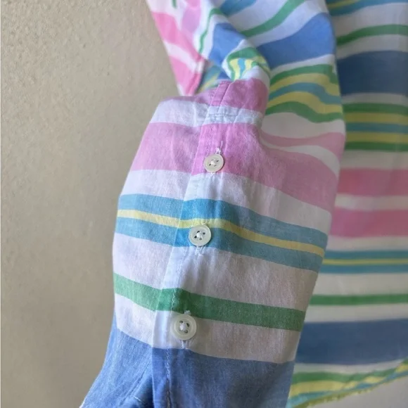 Talbots Cotton Beach Stripe Popover Size L Petite Vacation Coastal Grandmother‎ - Picture 5 of 13